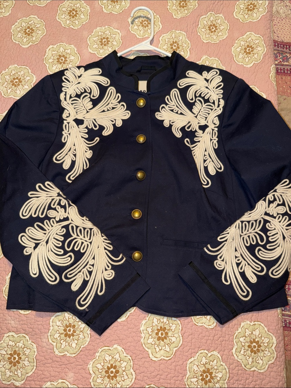 BODEN Navy Embroidered Military-Style Jacket with Cream Appliqué